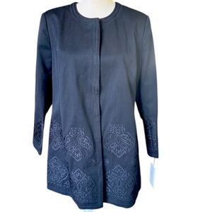 PETER NYGARD ladies 12 P black crochet jacket NWT long sleeve snap closure